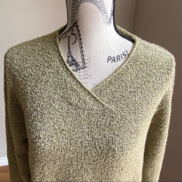 Columbia Rolled V-Neck long sleeve Nubby boucle Kn - Picture 2 of 7